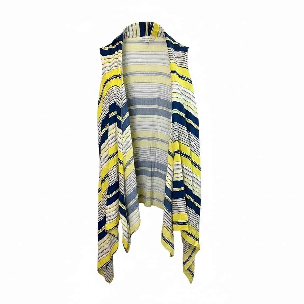 Janice Striped Open Front Cardigan Vest Yellow Blue Draped Lightweight Layering